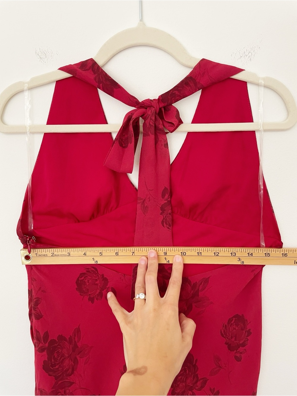 Freja Maxi Dress Halter Tie Long Cherry Rose Floral Open Back Going Out Party 6 - Picture 7 of 13